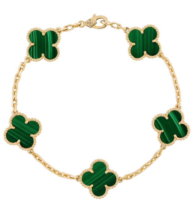 Pulsera Trébol Van Cleef Bañada En Oro 18k + Caja De Regalo