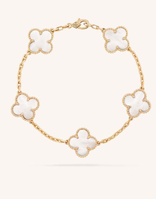 Pulsera Trébol Van Cleef Bañada En Oro 18k + Caja De Regalo